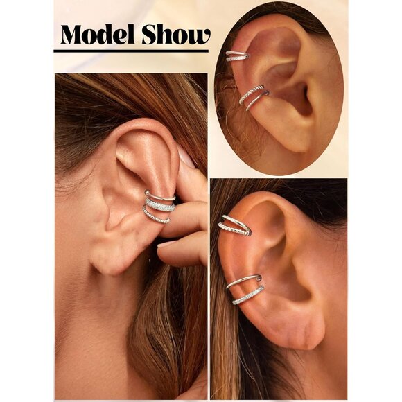 STYLE-A-SILVER Plated Non Pierced Adjustable Fake Ear Cuff Earrings for Women - Picture 4 of 6